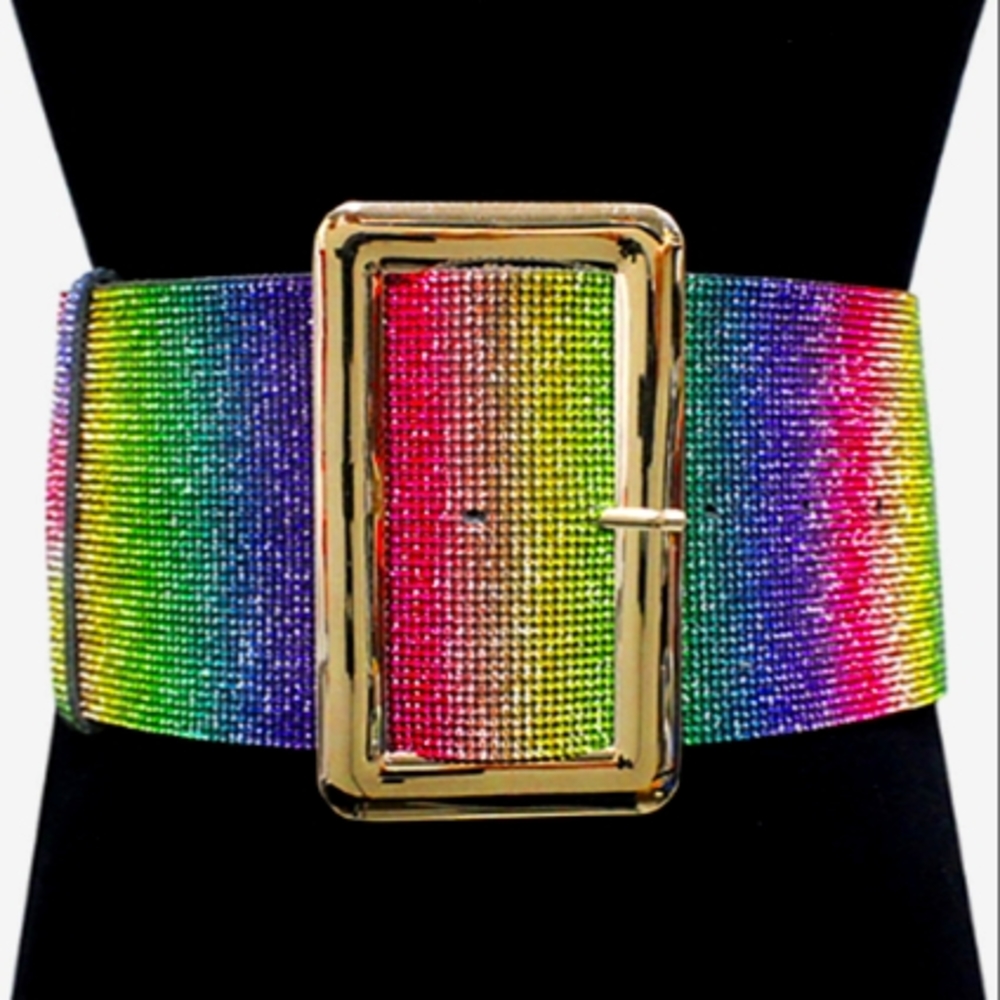 Fabulous Rhinestone Crystal Pave Electronic Color Chunky Buckle Belt